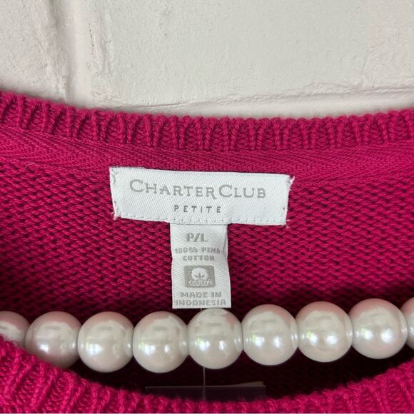 NWT Charter Club 100% Pima Cotton Fuchsia Pink Knit Sweater Size LP - Picture 4 of 6